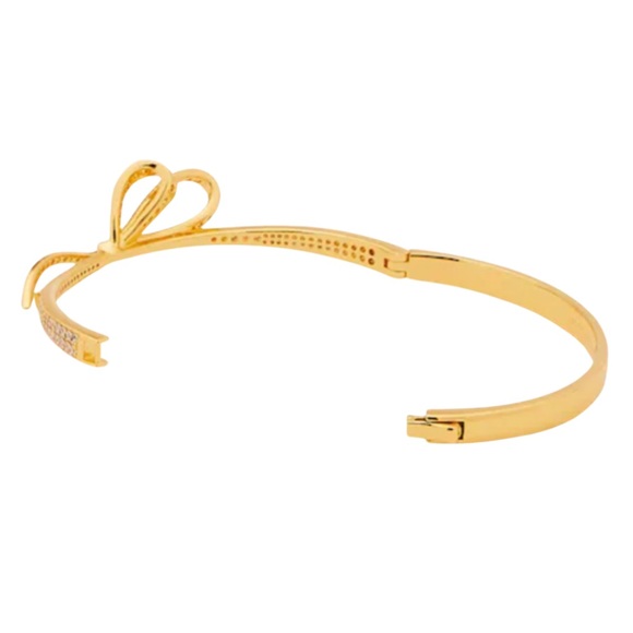 KATE SPADE • Gold All Tied Up Crystal Accented Bow Bangle Bracelet - Picture 3 of 4